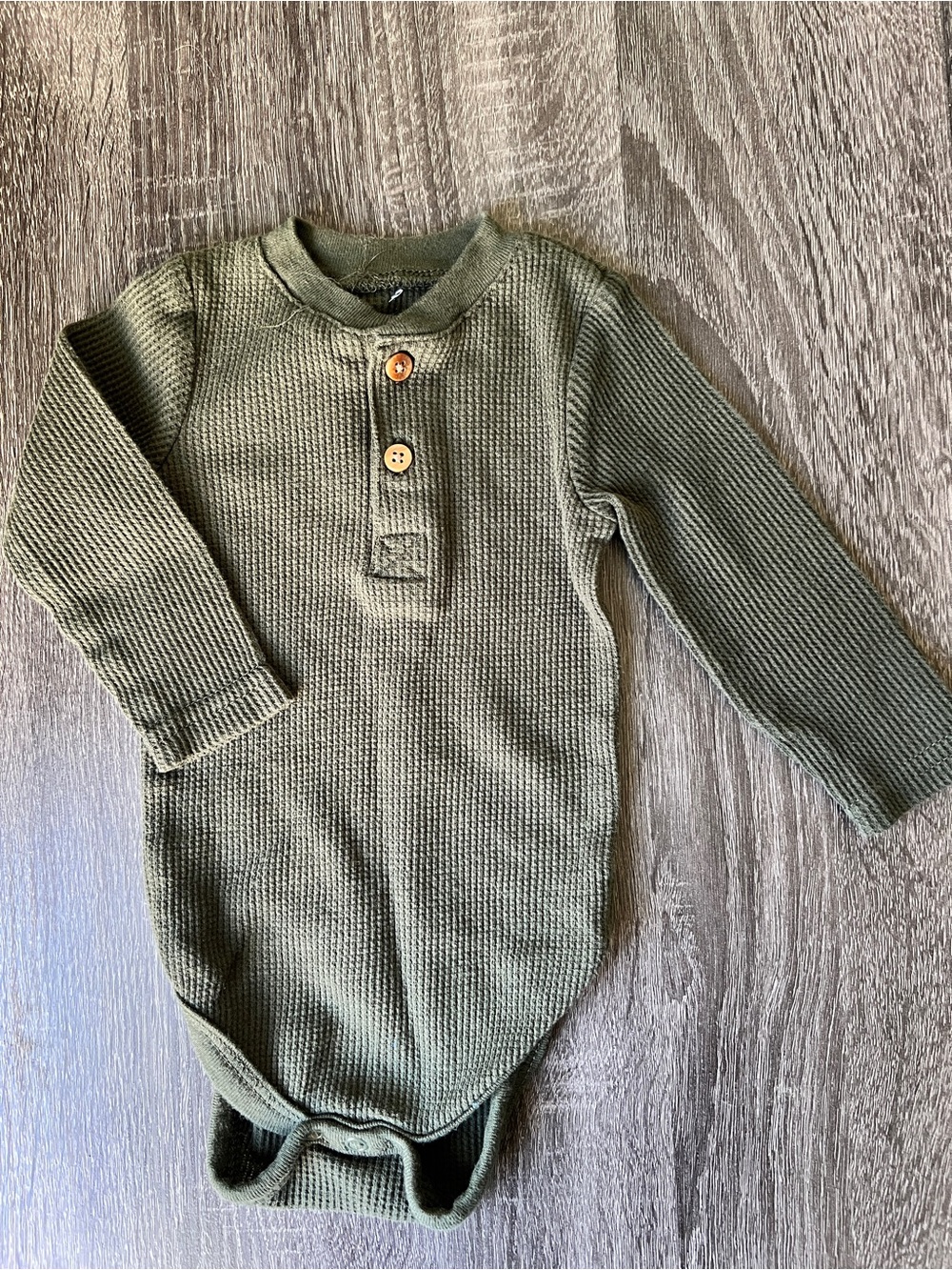 Chick Pea Olive Green Thermal Bodysuit | 3-6 Months